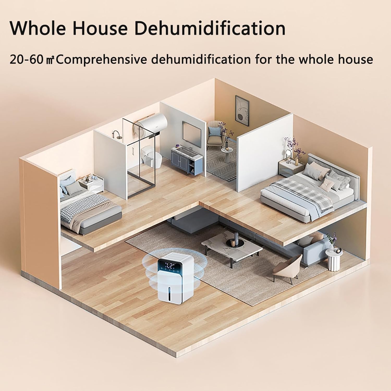 Cichy, przenośny osuszacz powietrza o pojemności 200 ml, 3 tryby pracy, inteligentny ekran dotykowy, 24-godzinny timer i 7-kolorowe oświetlenie LED - 6