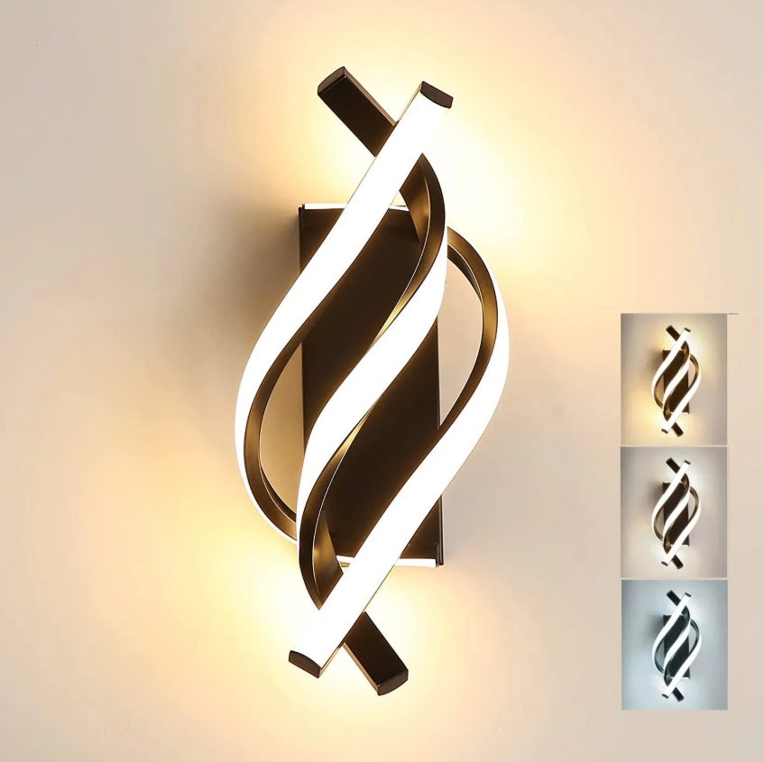 2 zestawy lamp ściennych, aluminiowa lampa ścienna LED, dekoracyjna lampa wewnętrzna, lampa LED, światło trójkolorowe - czarna