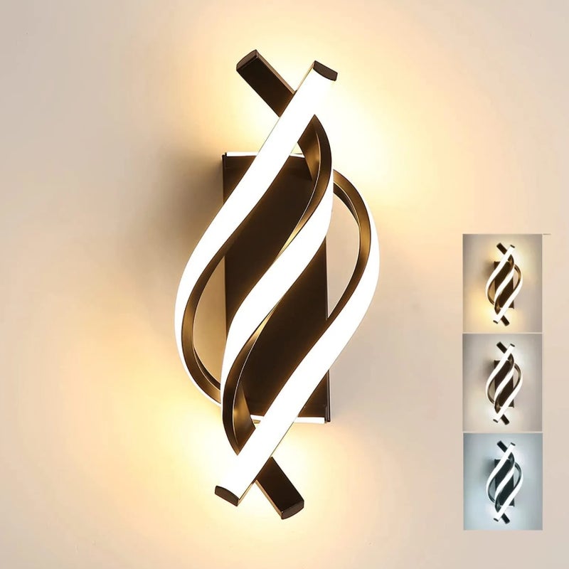 2 zestawy lamp ściennych, aluminiowa lampa ścienna LED, dekoracyjna lampa wewnętrzna, lampa LED, światło trójkolorowe - czarna