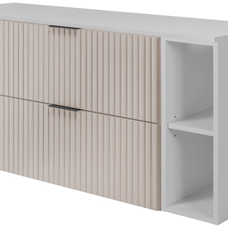 Zestaw łazienkowy FLOW 120 cm kaszmir z białymi regałami blat w zestawie