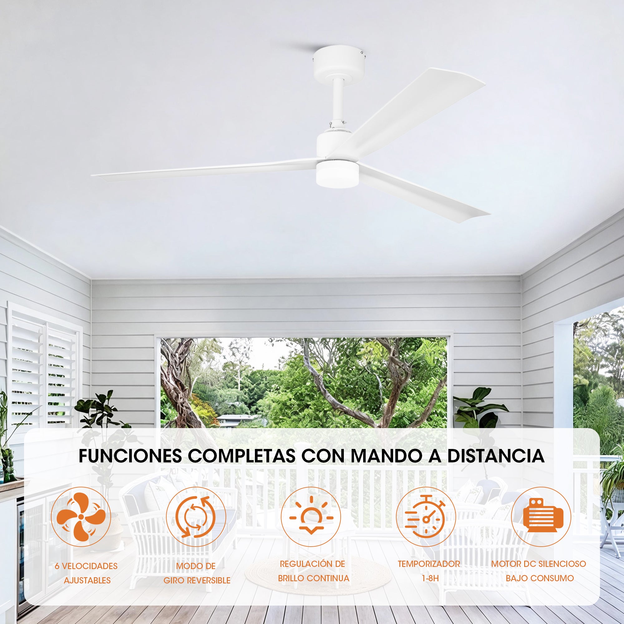 Ventilador de techo con luz Parrot Uncle motor DC silencioso blanco mate 127 cm con mando 6 velocidades invierno-verano - 3