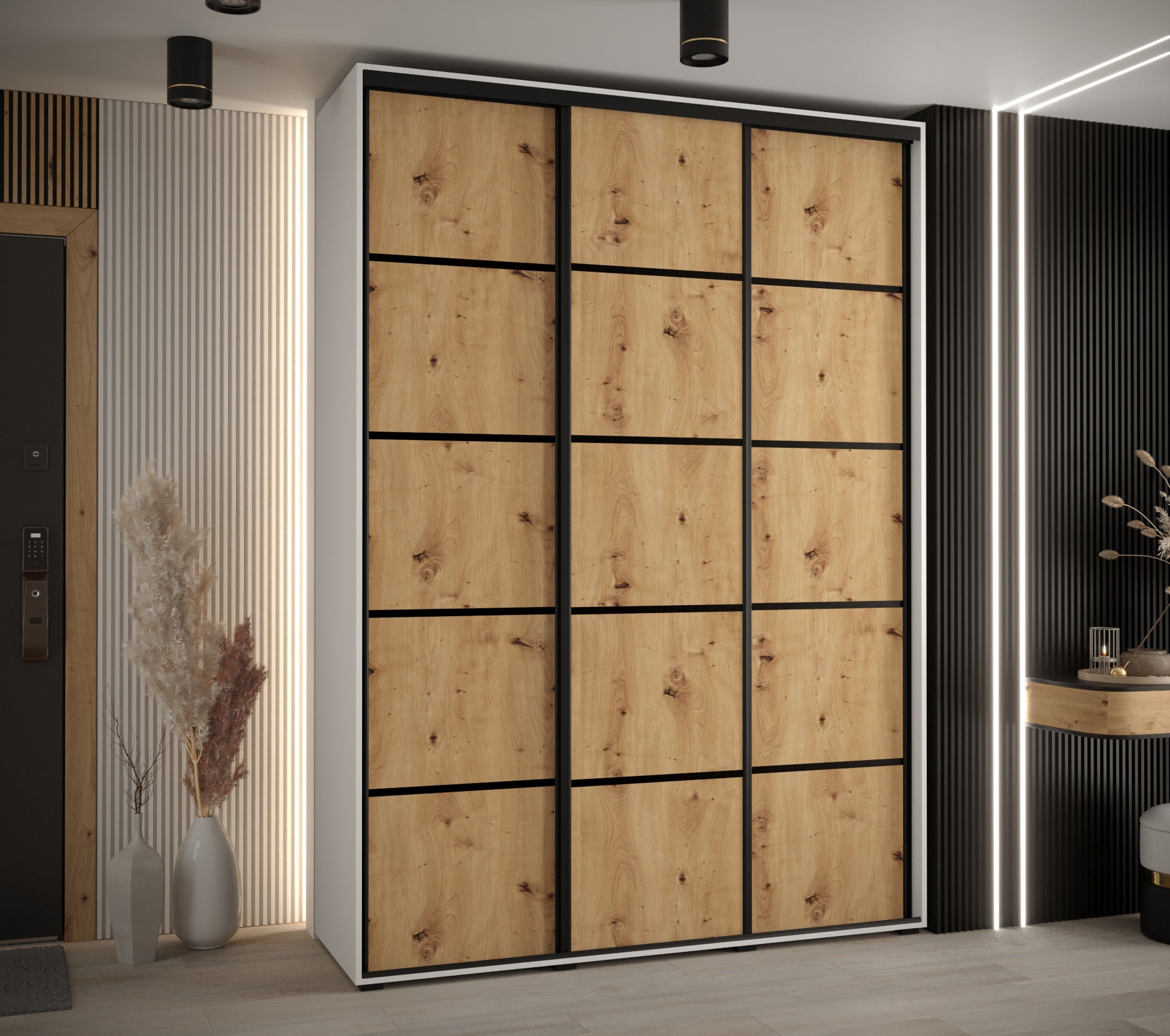 Szafa przesuwna wysoka Davos 4 180 x 60 x 235,2 cm biały + artisan + u. czarny - Abiks Meble - 2