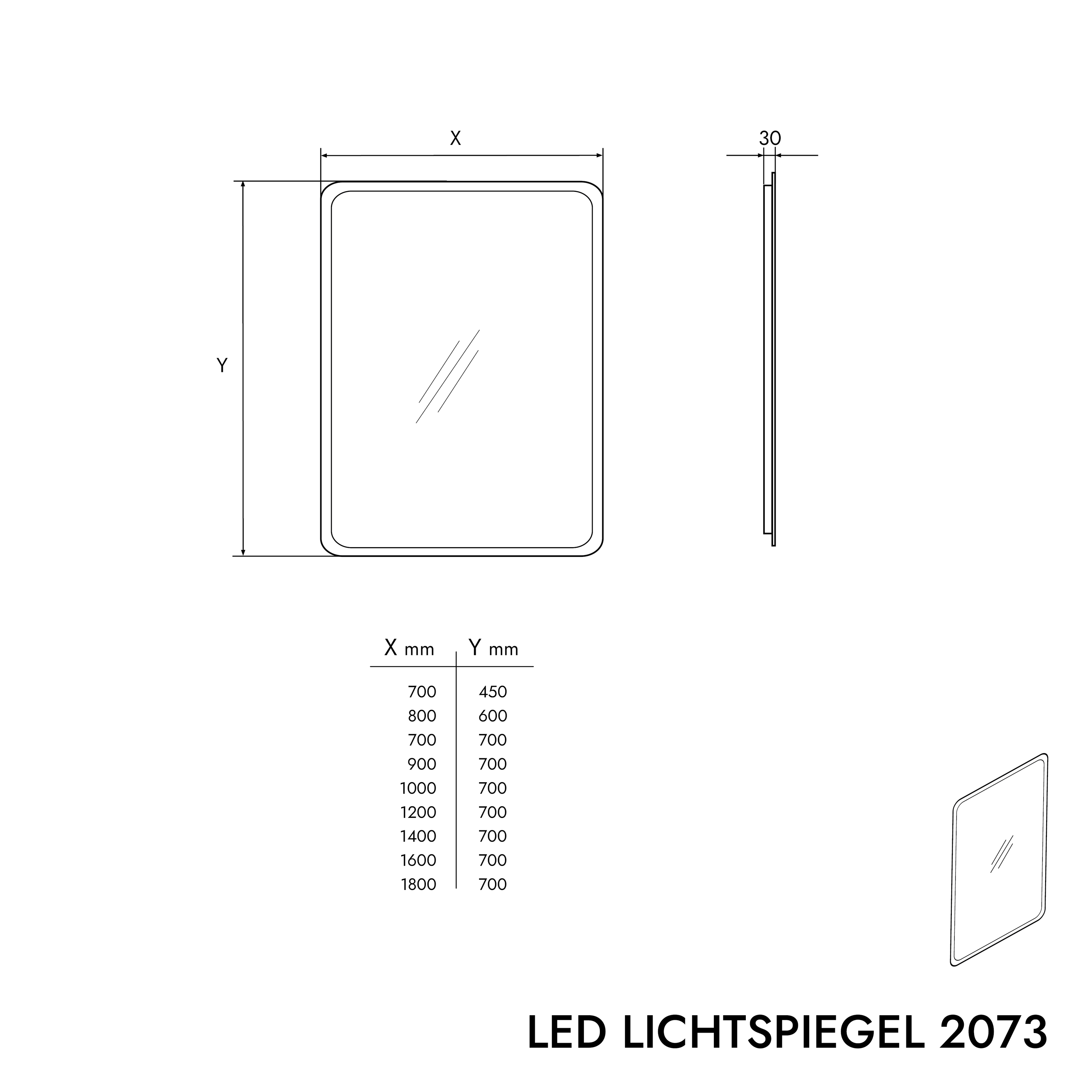 BERNSTEIN - Miroir rectangulaire lumineux LED en aluminium pour la salle de bain - 2073 - 90x70x3cm (LxHxP) - 6