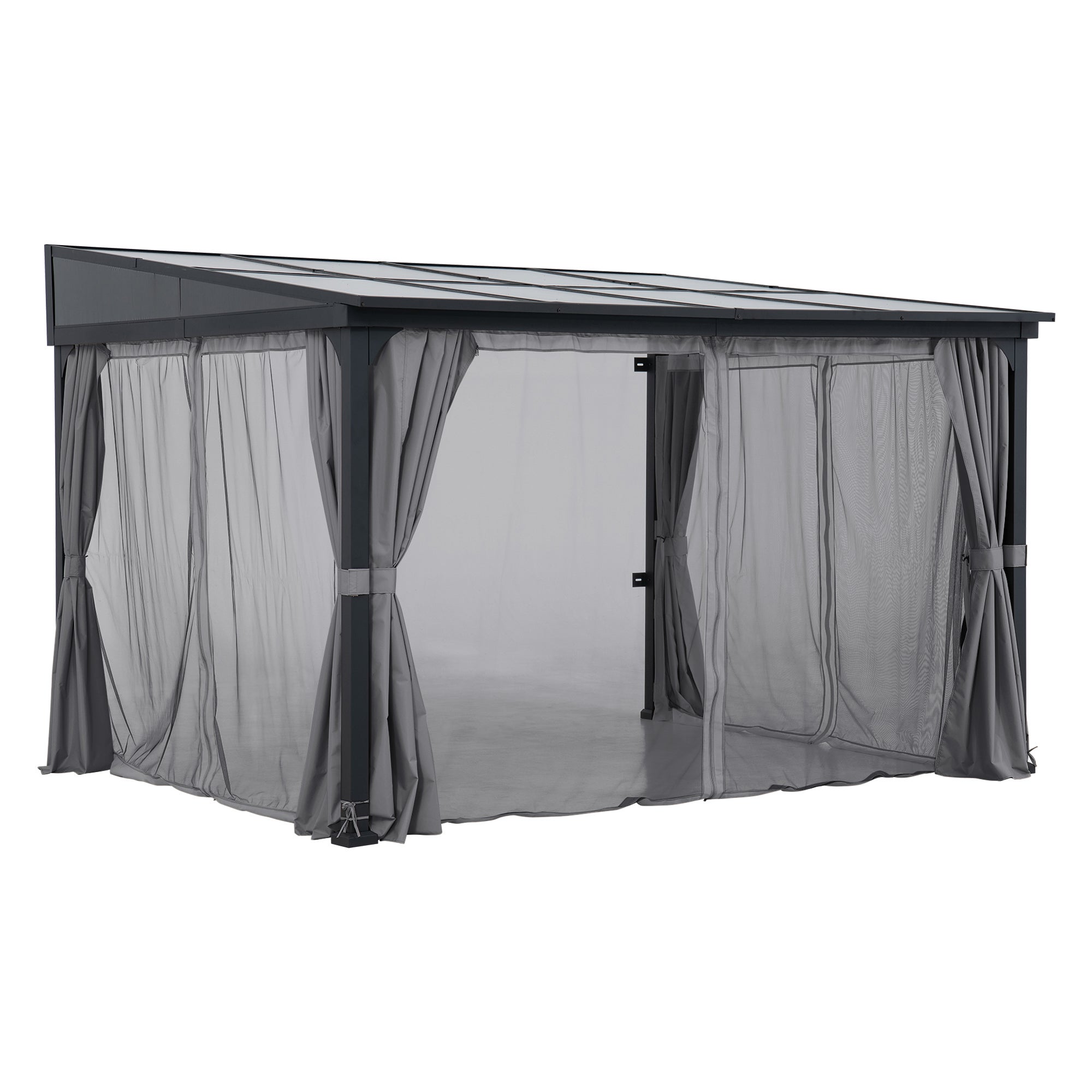 Altana ścienna stalowa MEIJE z zasłonami i siatką - 360 cm x 300 cm, czarna