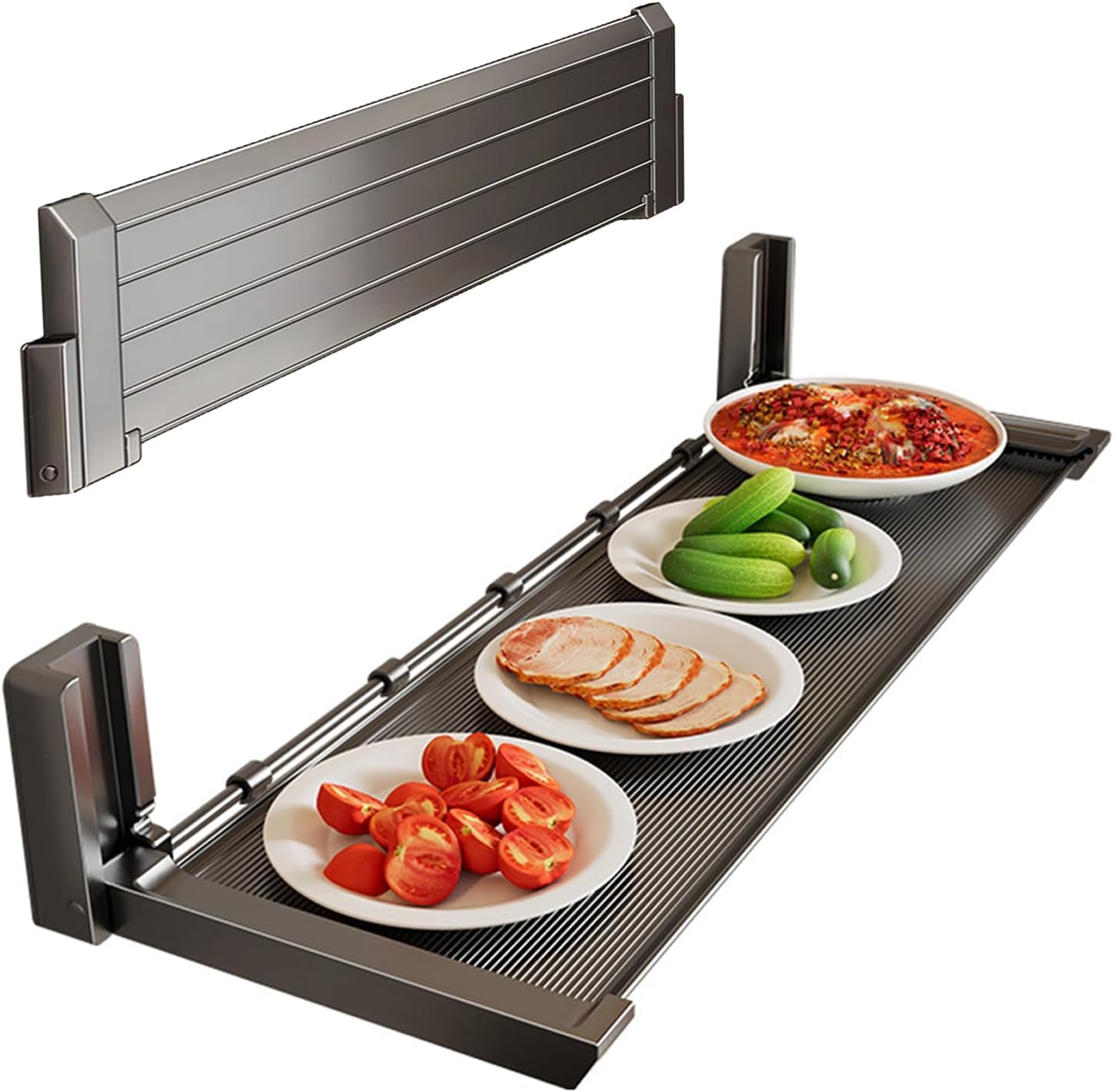 Półka + 5 haczyków, 39 cm, składany aluminiowy wspornik do przechowywania w kuchni - bez wiercenia - łatwy do czyszczenia - do restauracji