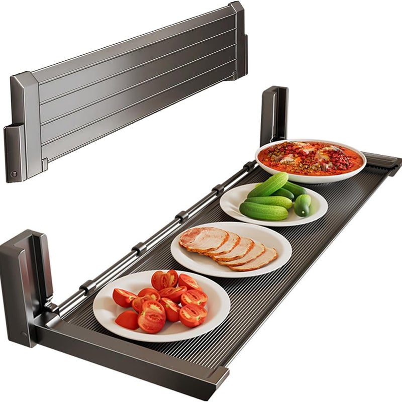 Półka + 5 haczyków, 39 cm, składany aluminiowy wspornik do przechowywania w kuchni - bez wiercenia - łatwy do czyszczenia - do restauracji