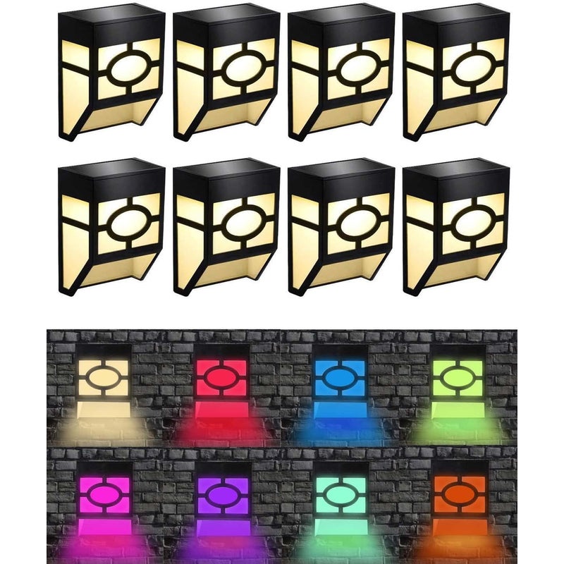 Zestaw 8 lamp solarnych ogrodowych, zewnętrznych, światło białe ciepłe/wielokolorowe zmienne, zewnętrzne kinkiety IP45