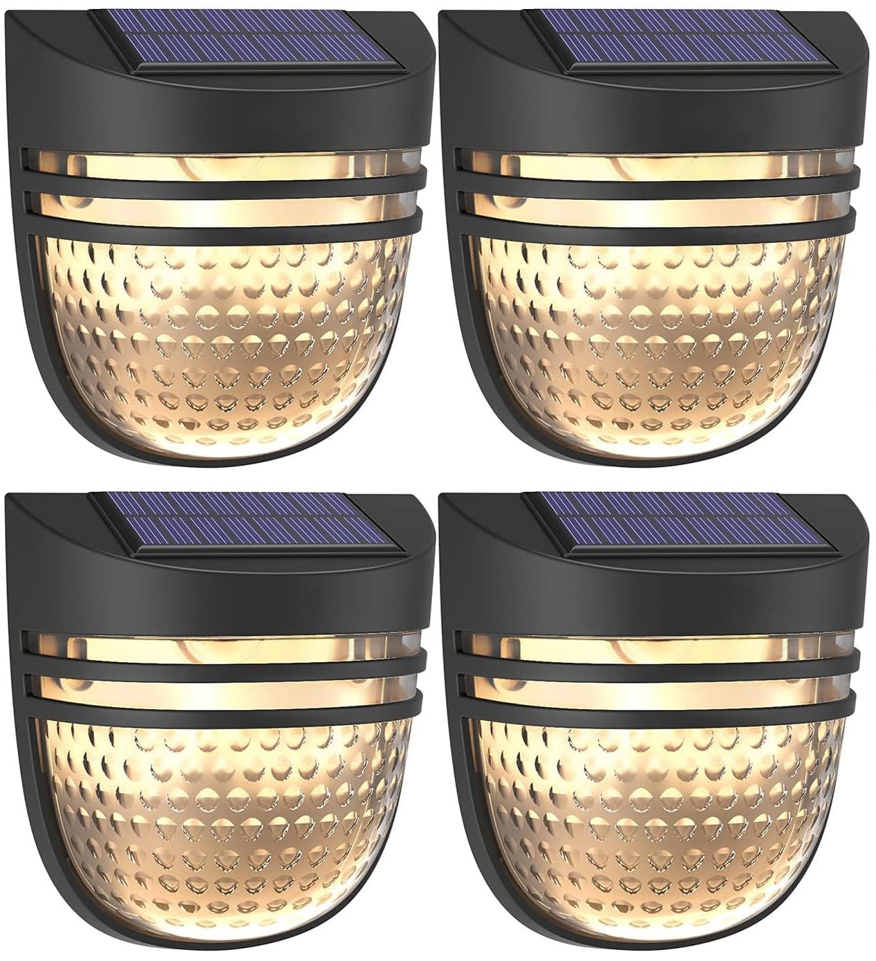 Zestaw 4 solarnych lamp zewnętrznych, wodoszczelne solarne lampy do ogrodzeń z trybem oddychania/stałym, solarne kinkiety, lampy ogrodowe