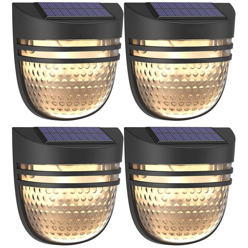 Zestaw 4 solarnych lamp zewnętrznych, wodoszczelne solarne lampy do ogrodzeń z trybem oddychania/stałym, solarne kinkiety, lampy ogrodowe
