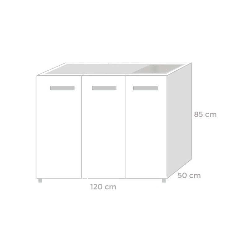 Évier de cuisine avec 3 portes Réversible blanc Cm 120x50xH 85 - 3