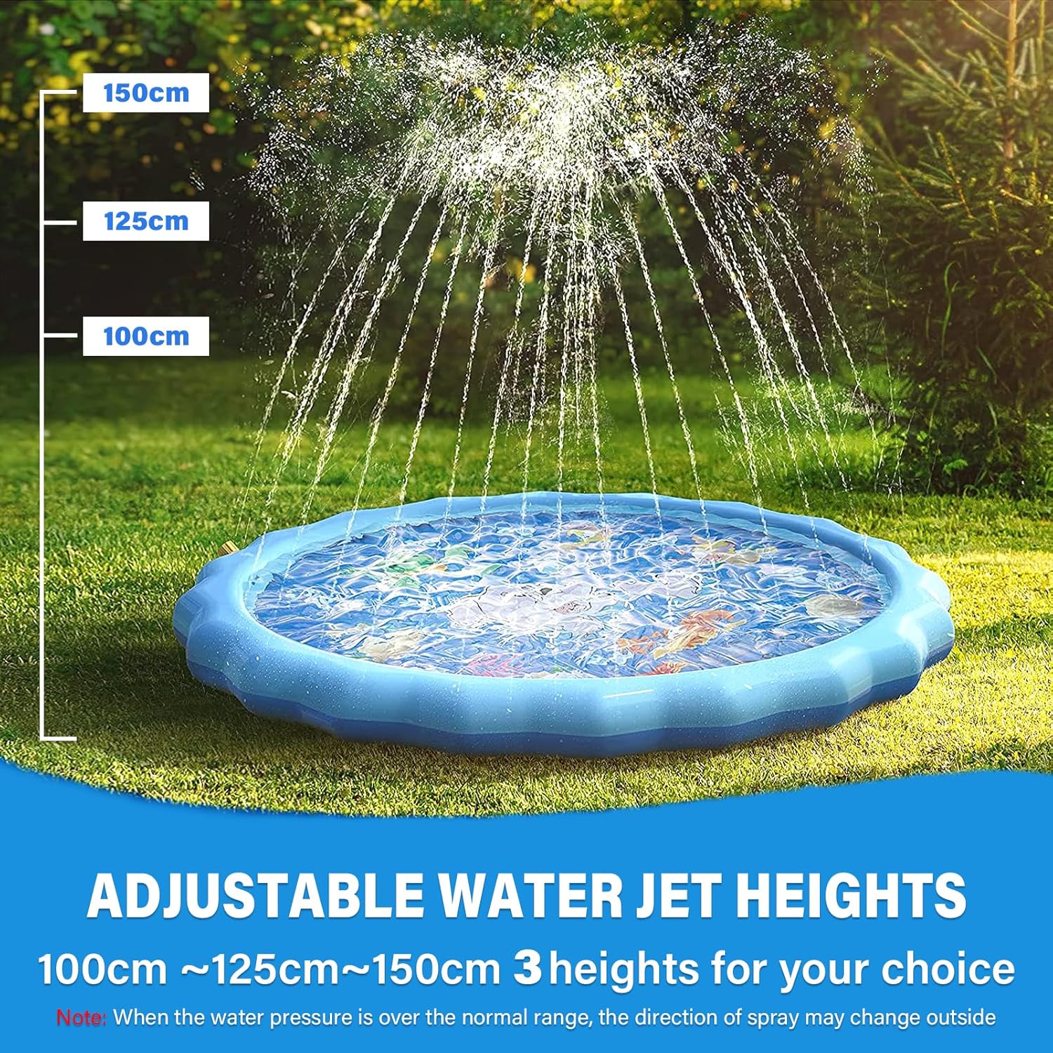 Tapis de Jet d'eau (170cm), Antidérapant 0,58mm Épaisseur, Splash Pad Durable en PVC, Jet Fontaine Réglable pour Enfants, Adultes et Chiens, Jeu d'eau - 2