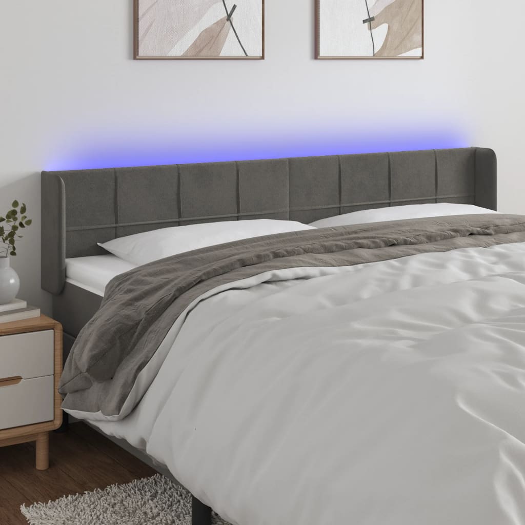 Cabecero con led，cabecero de cama，panel de cabecera de terciopelo gris oscuro 203x16x78/88 cm cfw84580