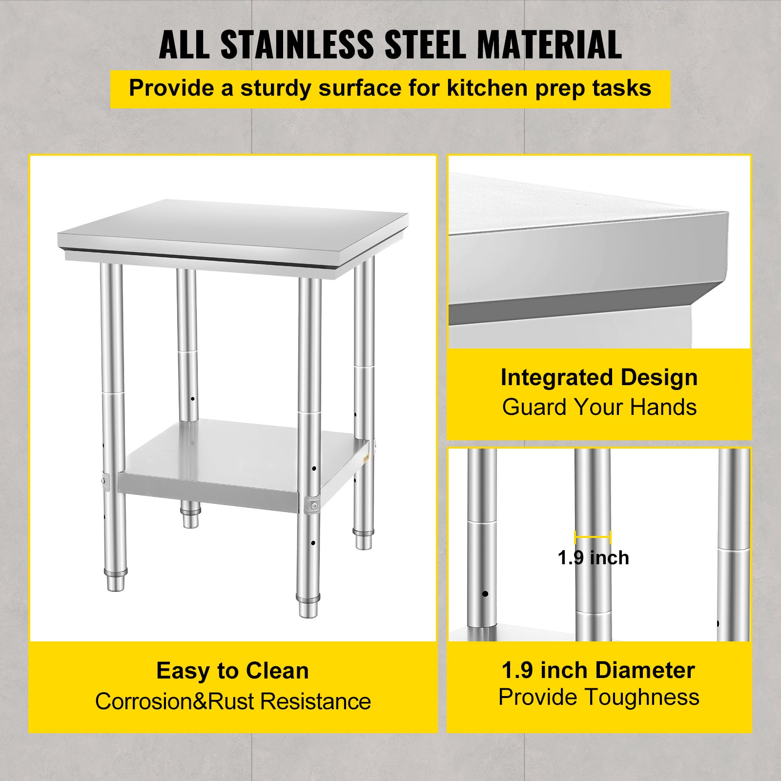 Table de Travail Cuisine Inox VEVOR 60x60x80 cm Plan de Travail Cuisine en 2 Etages Table de Travail en Acier Inoxydable pour Préparation de Cuisine - 3