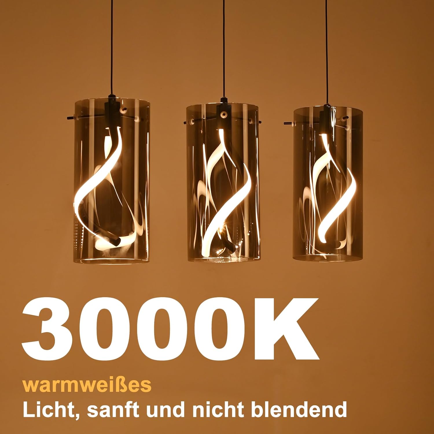 ZMH Wisząca lampa LED z 3 źródłami światła, 33 W, szara, regulowana wysokość, do salonu - 9