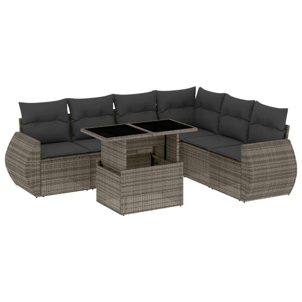 Set Divani da Giardino 7 pz con Cuscini Grigio in Polyrattan vidaXL - 2