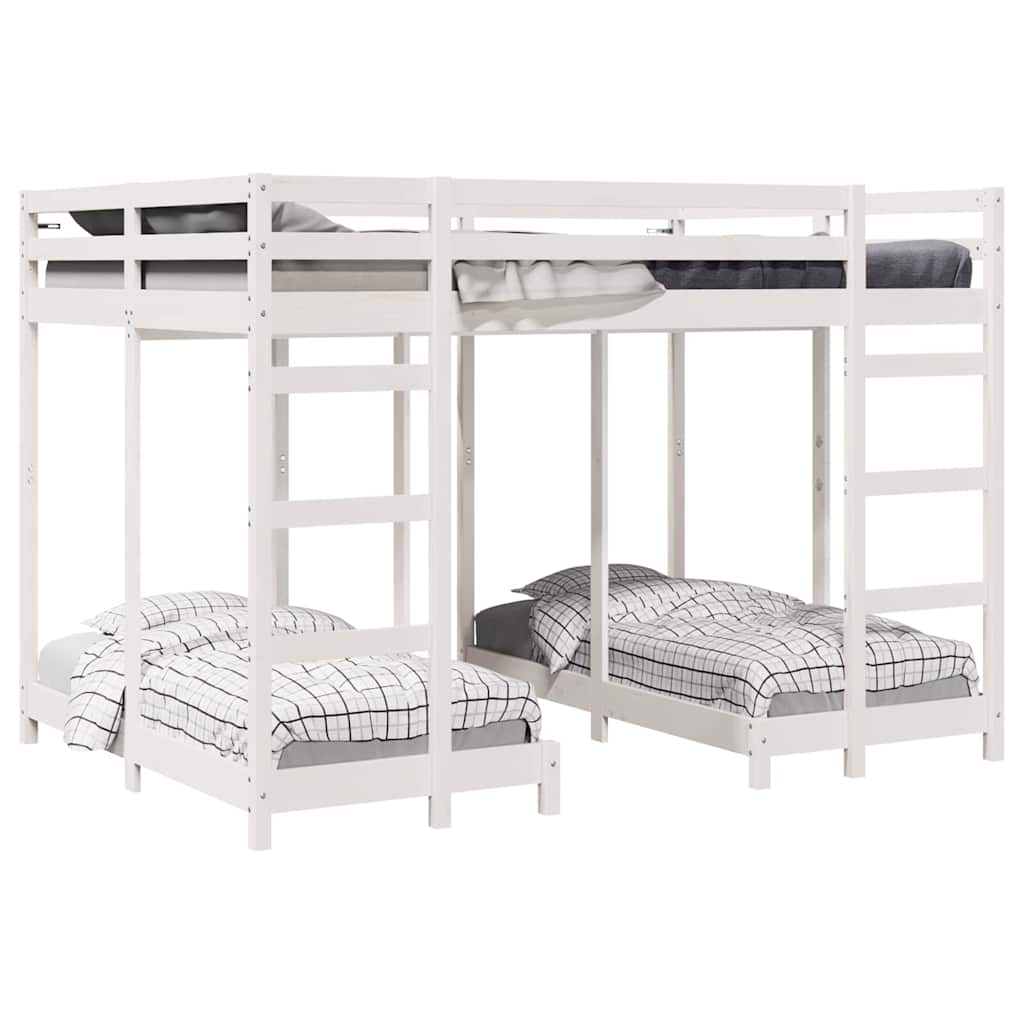 Cadre de lit superposé triple, blanc, en pin massif, 140 × 200 cm - 2