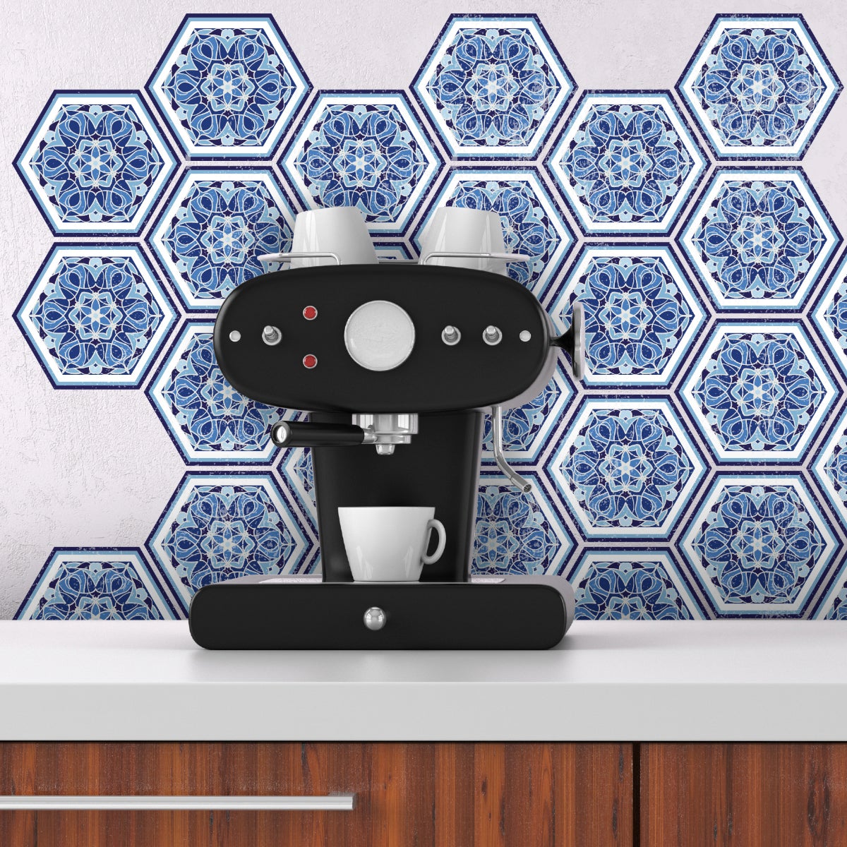 Adesivi piastrelle di cemento esagonali legno bluastro - Sticker adesivo - adesivi murali - 28stickershexagones15x13,5cm - 4