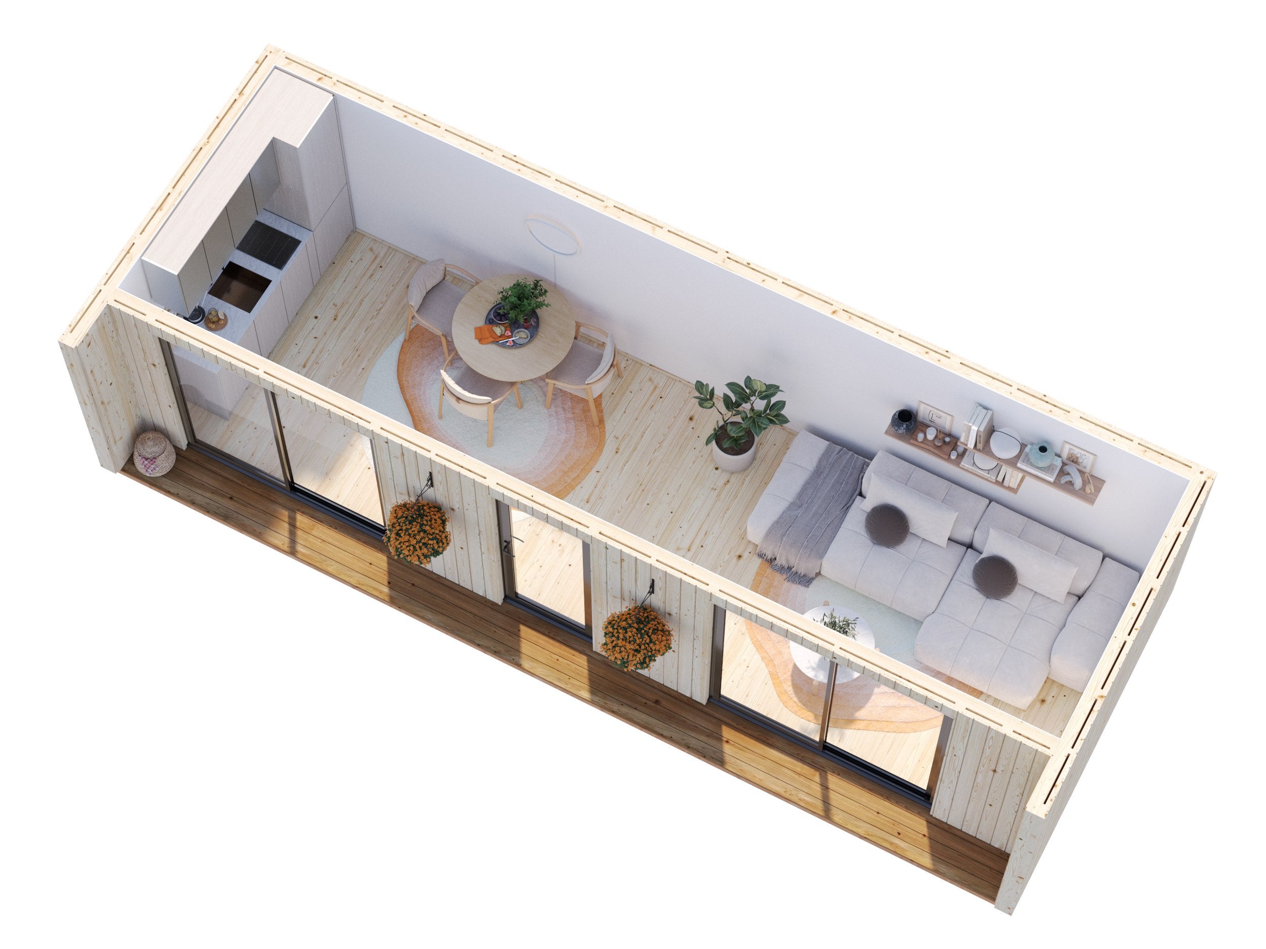 Tiny house en bois Rebekka - PALMAKO - 22,4 m² - 901 x 339 cm - Baies coulissantes double vitrage trempé - 4