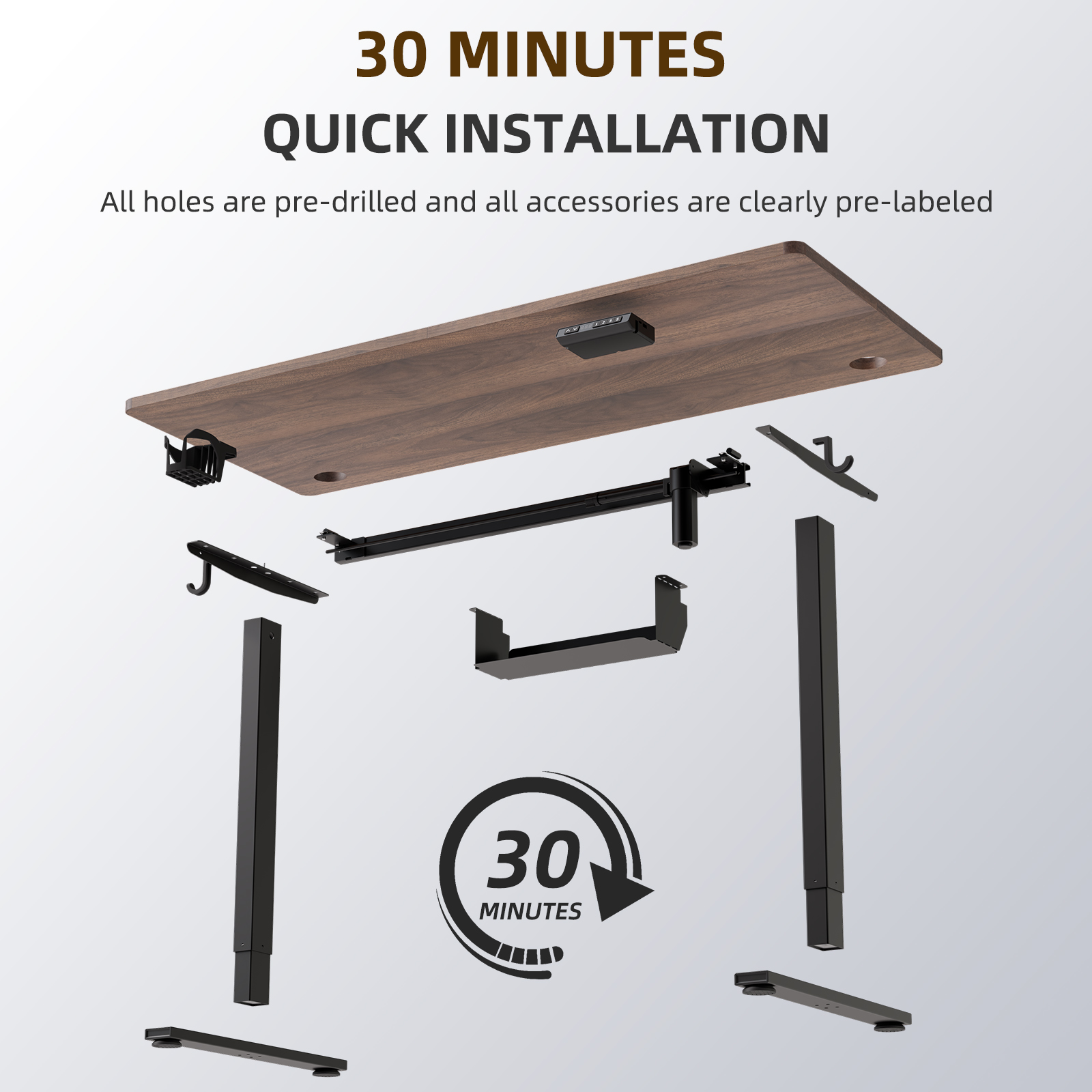 Bureau Assis-Debout Électrique, Dimensions 120x60 cm, Avec Fonction Mémoire Et Anti-Collision, Ports Usb-A Et Type-C, Hauteur Réglable De 70 À 119 cm - 6
