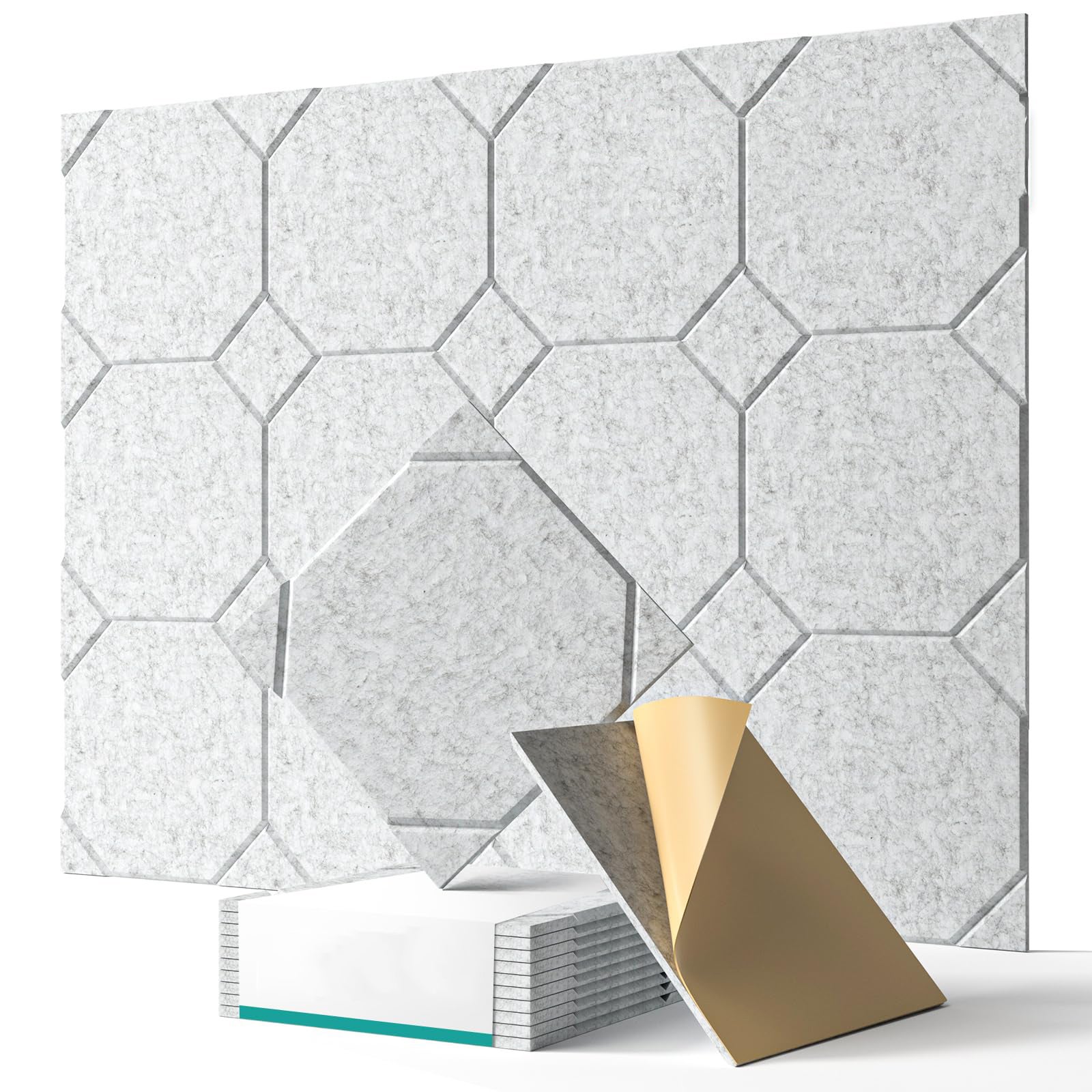 12 samoprzylepnych paneli akustycznych z włókna poliestrowego o wysokiej gęstości, dźwiękochłonnych i redukujących hałas, 30cmx30cm, w kolorze szarym