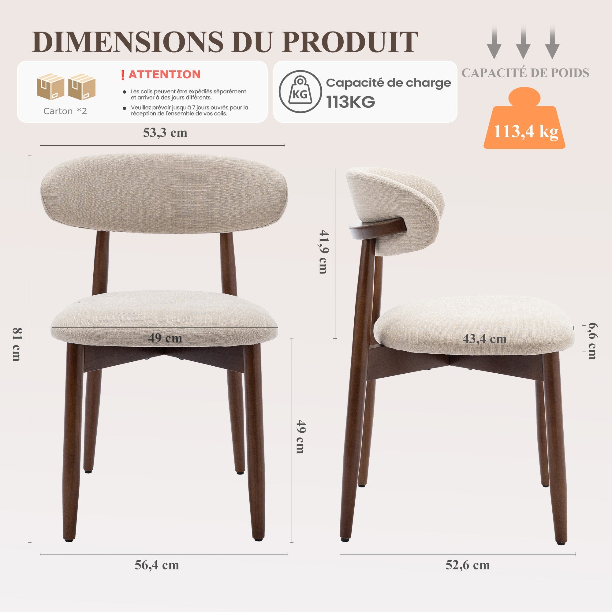 Lot de 4 chaises nordiques robustes et élégantes, confortables, pour salle à manger et cuisine,Beige - 3