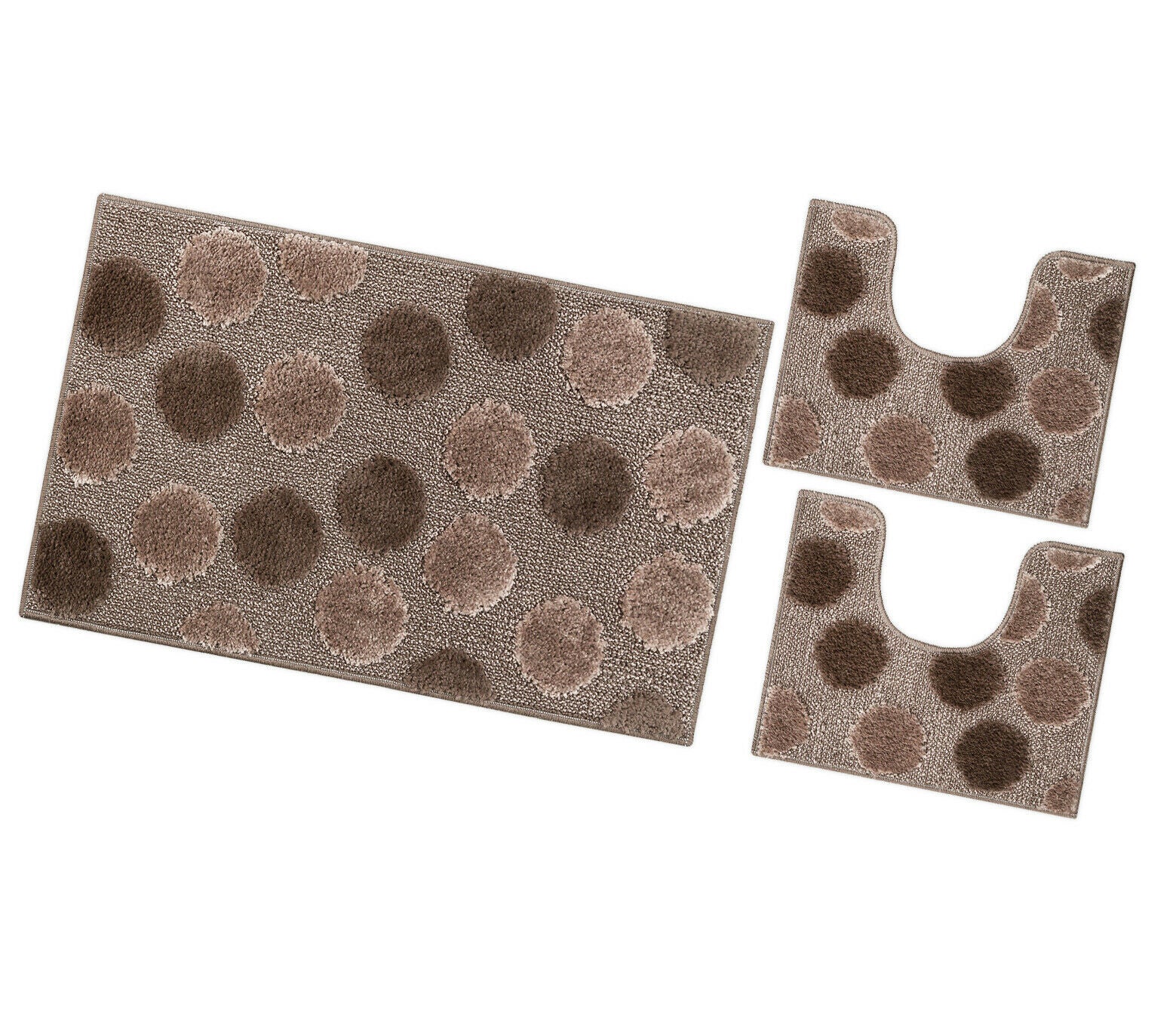 Zestaw 3 Kropki Brązowych Dywaników łazienkowych Girowater Miękki Chłonny Antypoślizgowy