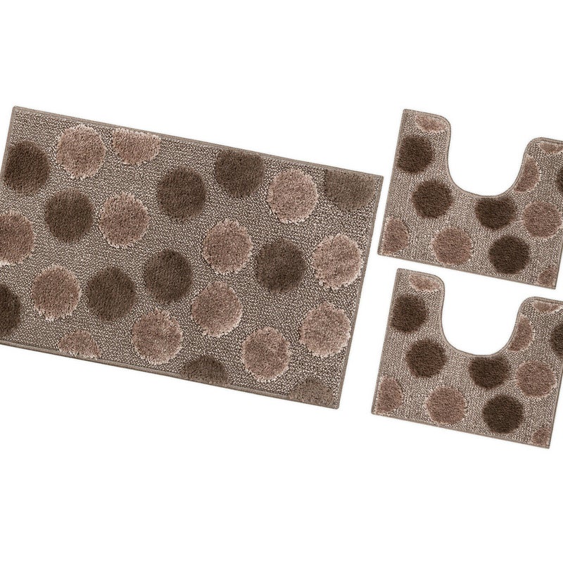 Zestaw 3 Kropki Brązowych Dywaników łazienkowych Girowater Miękki Chłonny Antypoślizgowy