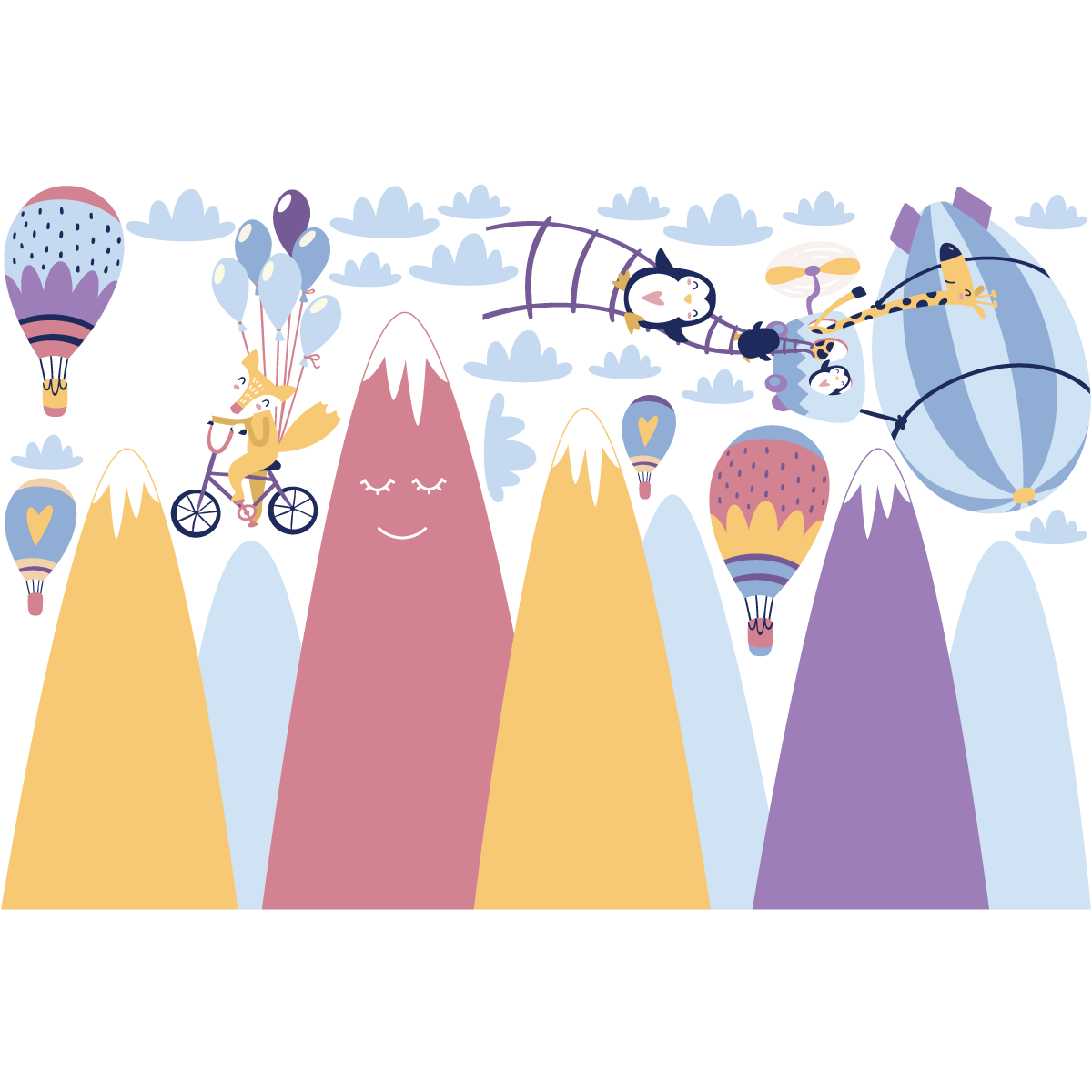 Vinilo niño escandinavo de montaña animales alegres - adhesivo de pared - revestimiento sticker mural decorativo - 100x150cm - 2