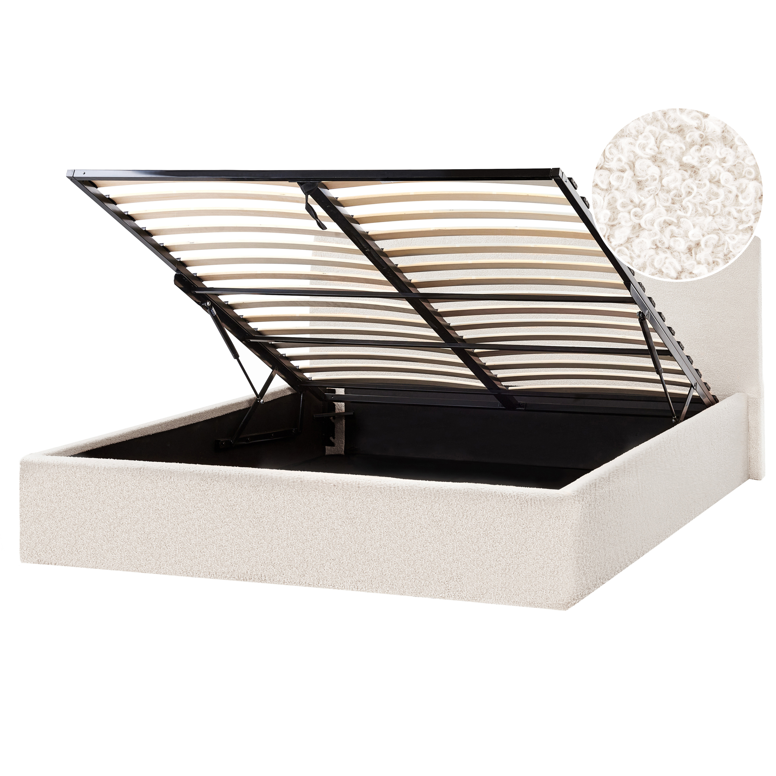 Beliani Cama Con Almacenaje Bouclé Orbey 160 X 200 Cm Blanco/Crema , Leroy Merlin