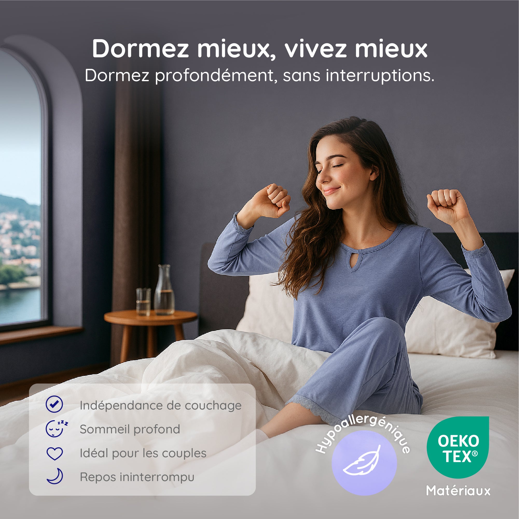 Matelas Equinox 160x200 cm - Multicouches HR - Blue Latex - 2 Oreillers Offerts - Mousse à Mémoire de forme - Épaisseur 21 cm - 7 Zones - Reversible - 6