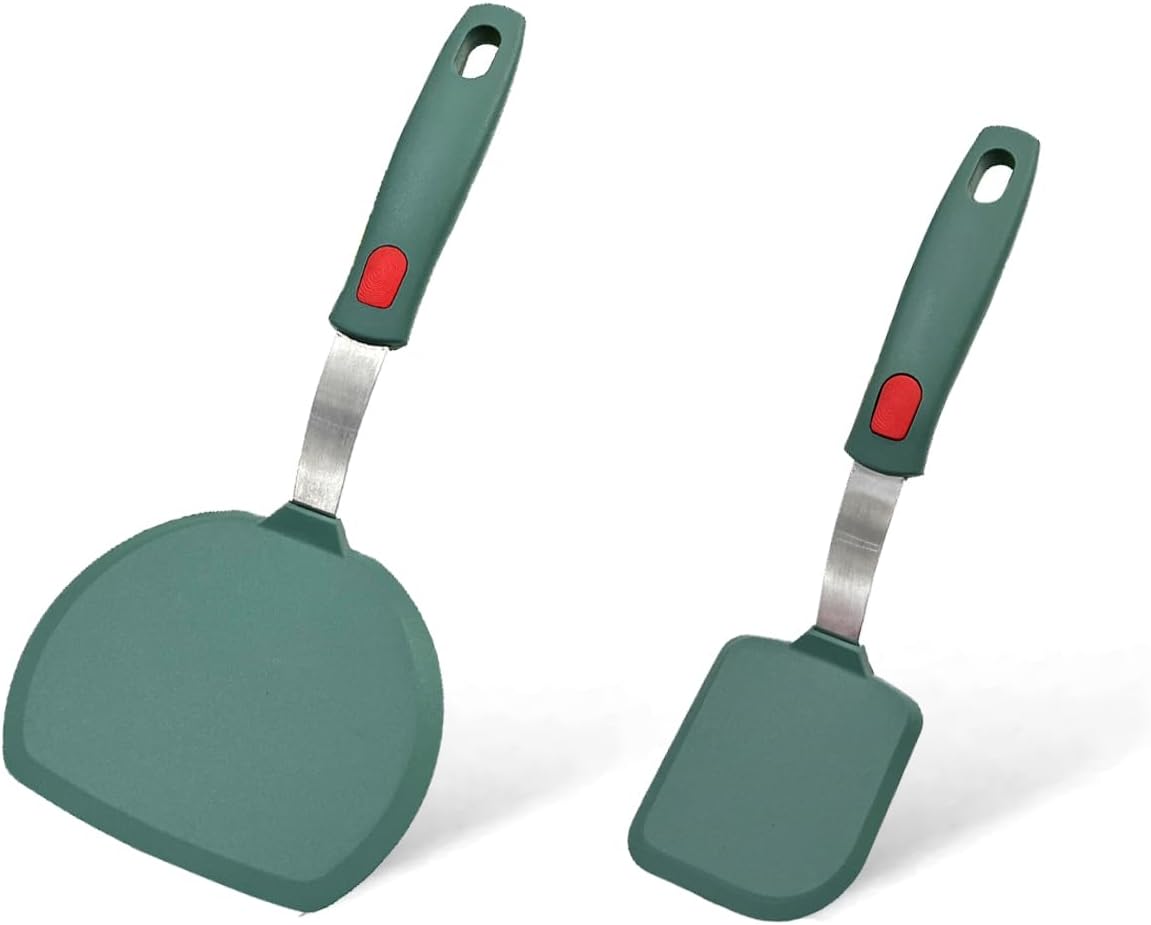 sztuki elastycznych silikonowych szpatułek do ryb – nieprzywierające szpatułki z otworami do naleśników – odporne na ciepło (zielone)