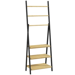 Porte-serviettes Pliable 3 Barres De Suspension Et 3 étagères En Bambou