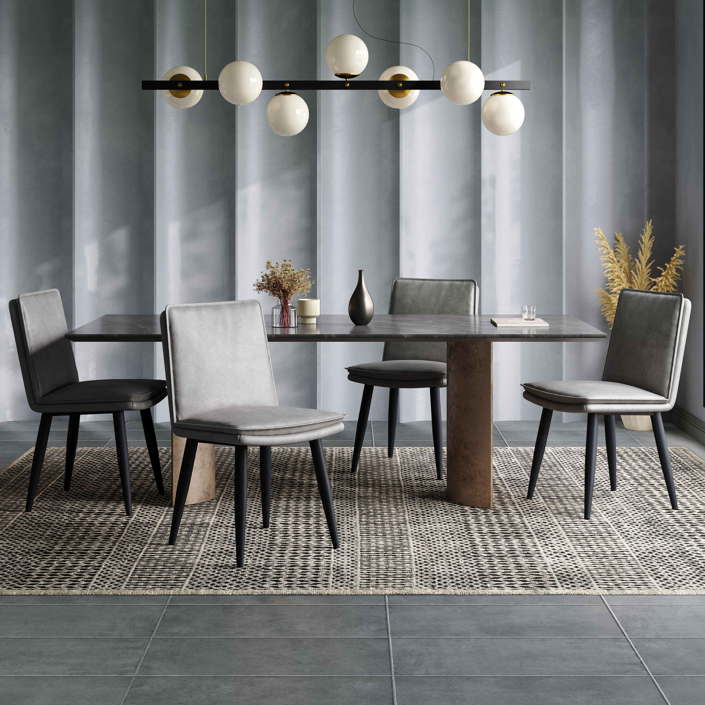 Zestaw 2 krzeseł do jadalni bez podłokietników - 49 x 57 x 84 cm - siedzisko ze skóry PU i nogi metalowe - szary