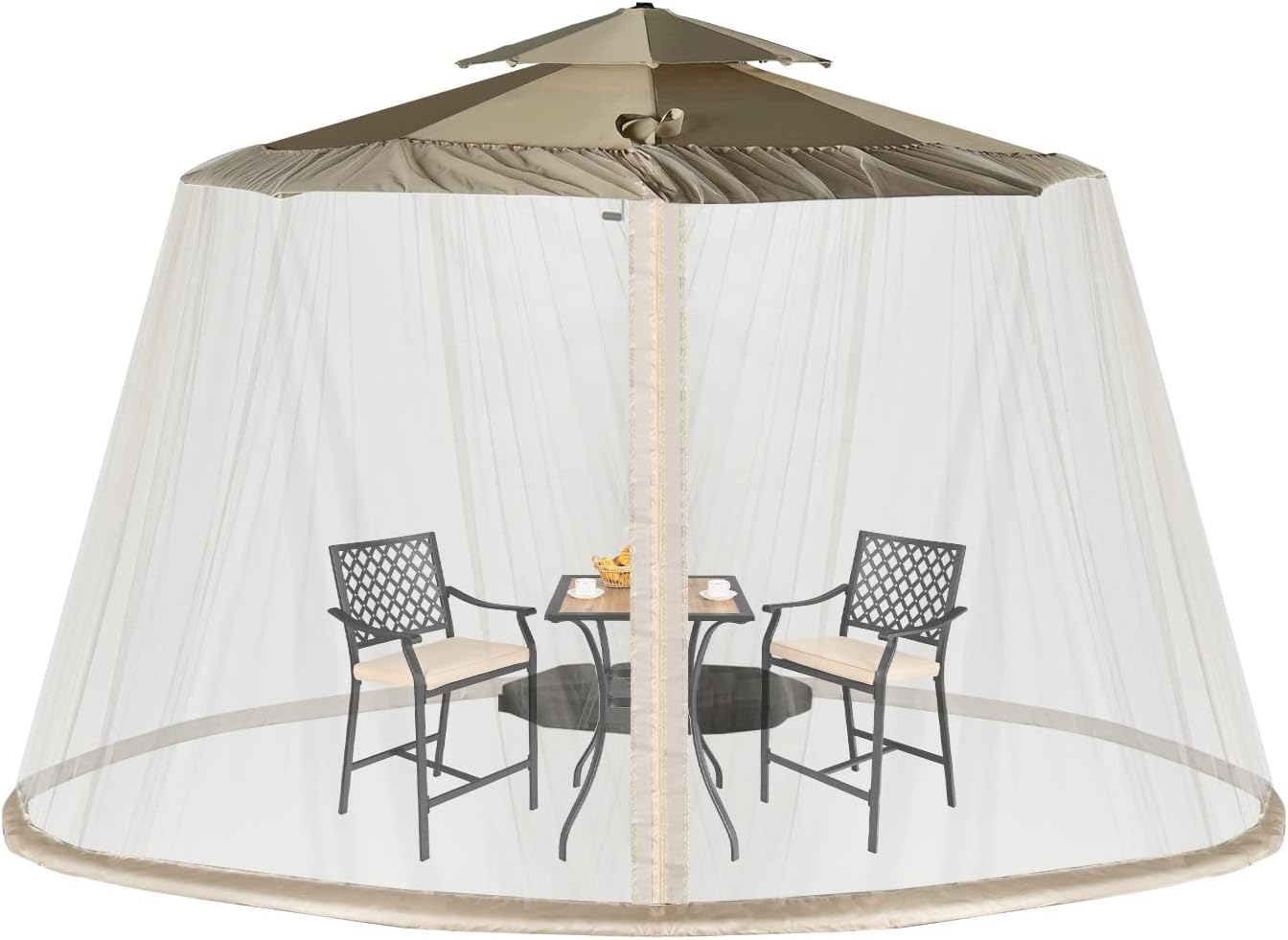 Moskitiera do Parasola i Altanki Kempingowej Taras 2,43-3 m z 2 Drzwiami z Podwójnym Zamkiem Błyskawicznym, Siatka do Parasola (Beżowa)