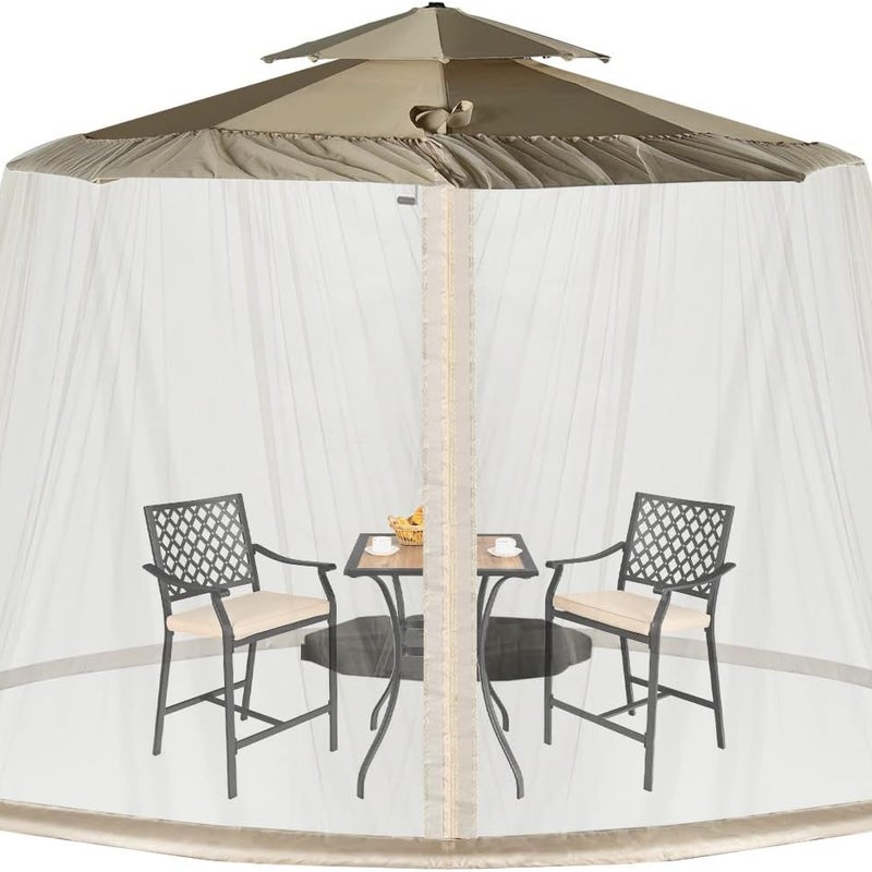 Moskitiera do Parasola i Altanki Kempingowej Taras 2,43-3 m z 2 Drzwiami z Podwójnym Zamkiem Błyskawicznym, Siatka do Parasola (Beżowa)