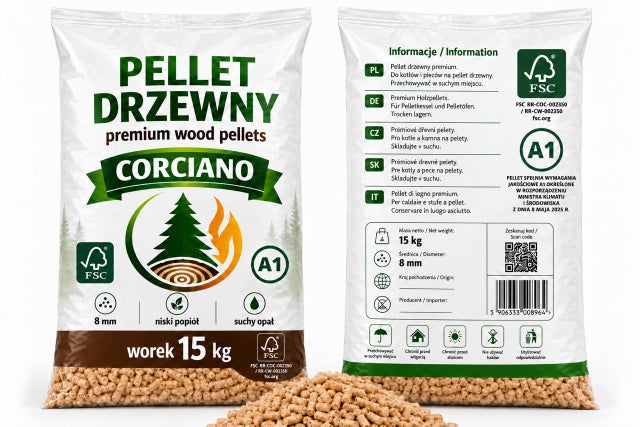 Pellet drzewny Corciano Opał zimowy Paleta 750kg (50 X 15kg)