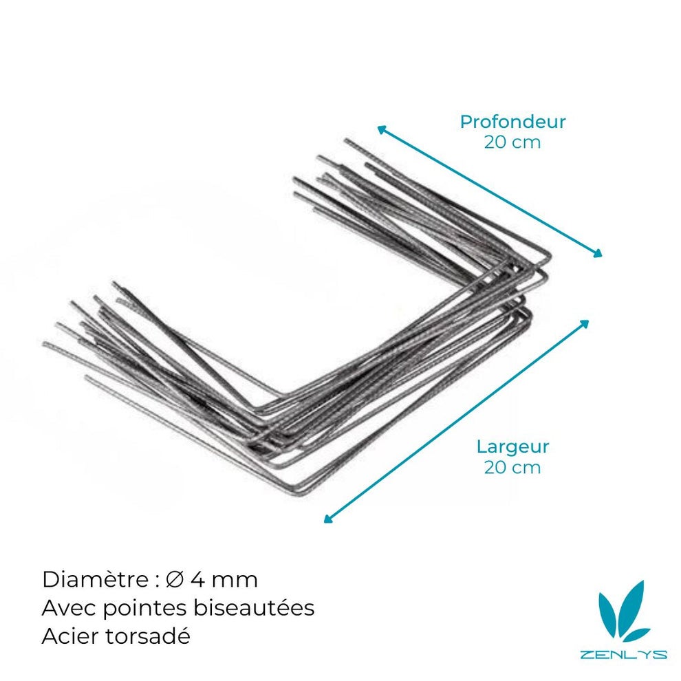 Lot de 100 Large XL Agrafes 30cm par 20cm fixation Métal toile de paillage geotextile pointes biseautées Sardines Piquets ZENLYS - 5