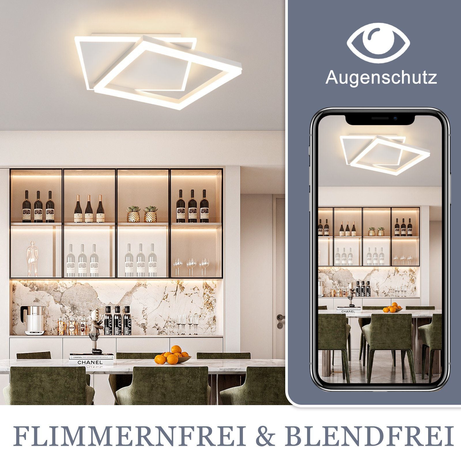 NETTLIFE Plafoniera LED Soggiorno Camera da letto Lampada dimmerabile con telecomando 42W Design moderno quadrato Acrilico bianco per cucina - 4