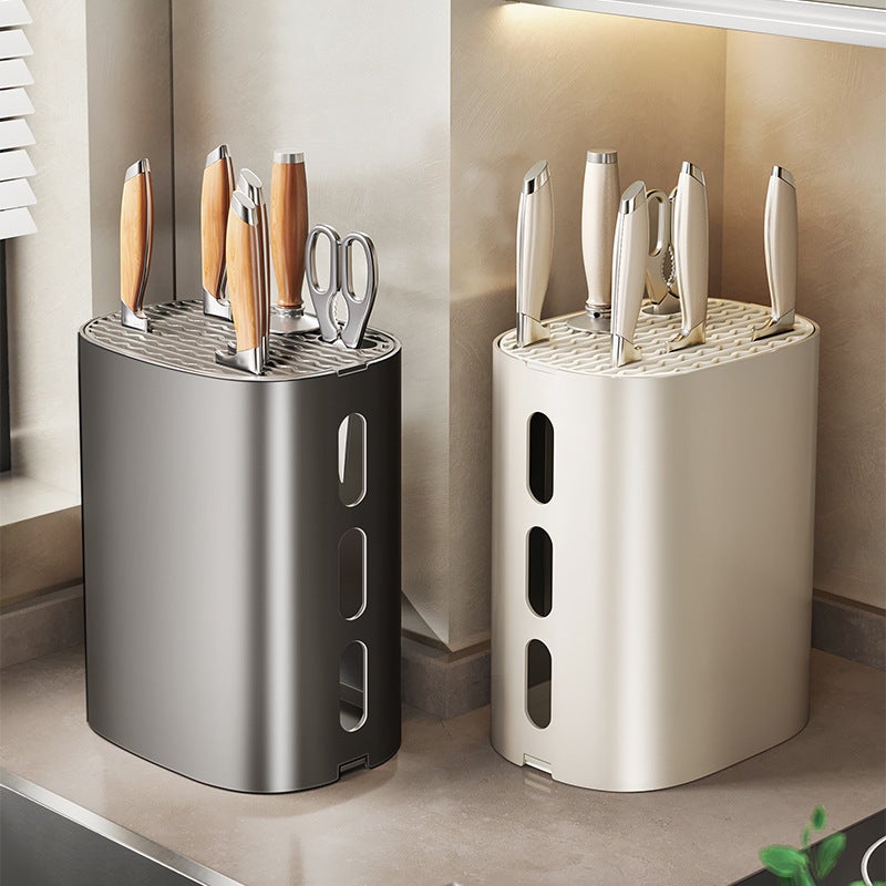 Soporte de cuchillos de cocina compacto de aluminio negro con escurridor y almacenamiento seguro 22×17×12 cm - 2