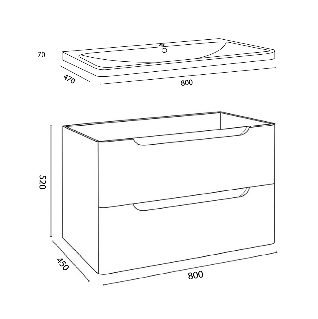 CONJUNTO MUEBLE DE BAÑO SUSPENDIDO MODELO IRUN 80 CM. 2 CAJONES ROBLE TABAC Y LAVABO COSMOS - 4