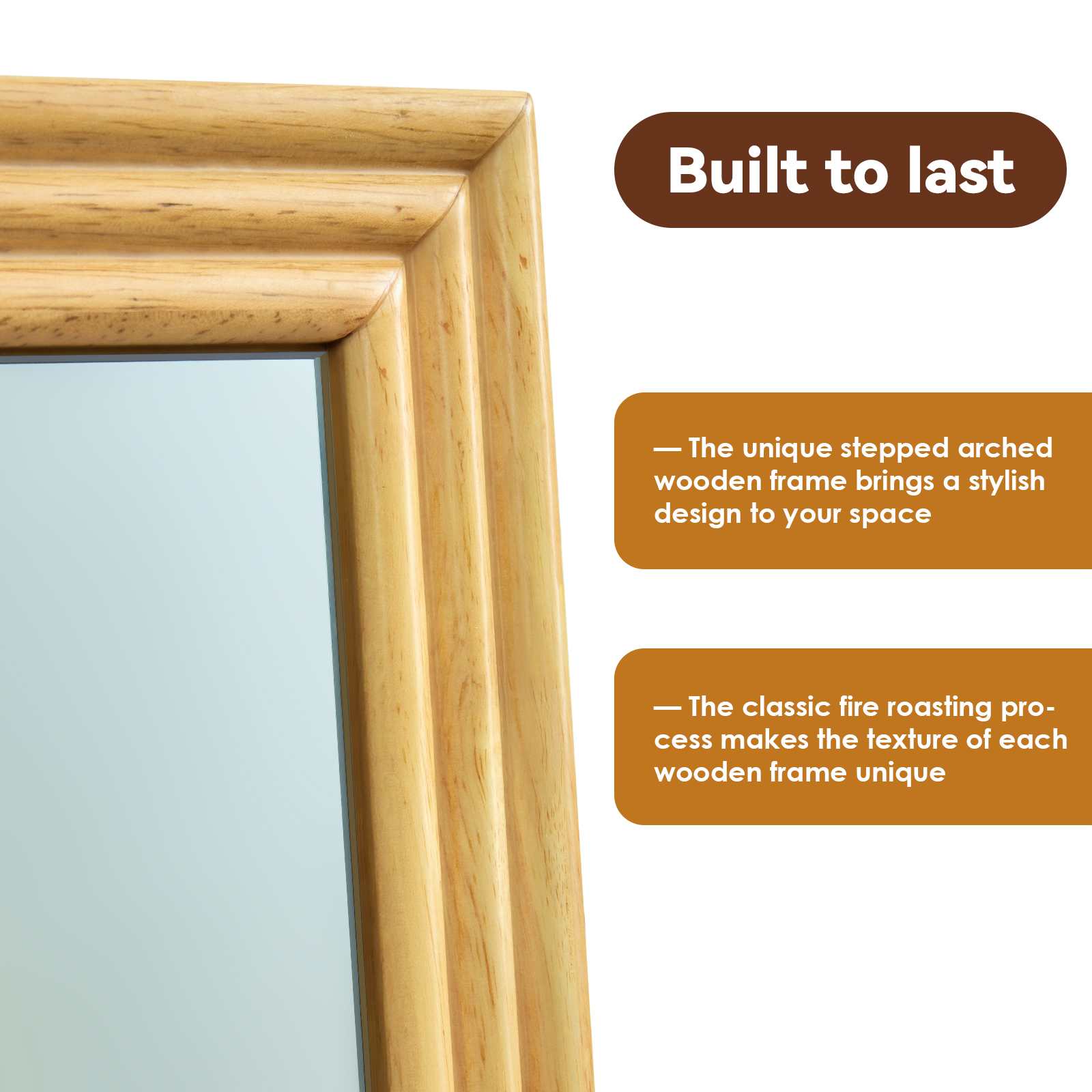 Specchio da terra, specchio quadrato a figura intera in rovere, cornice in legno, specchio da camera da letto 160*50cm con supporto - 6