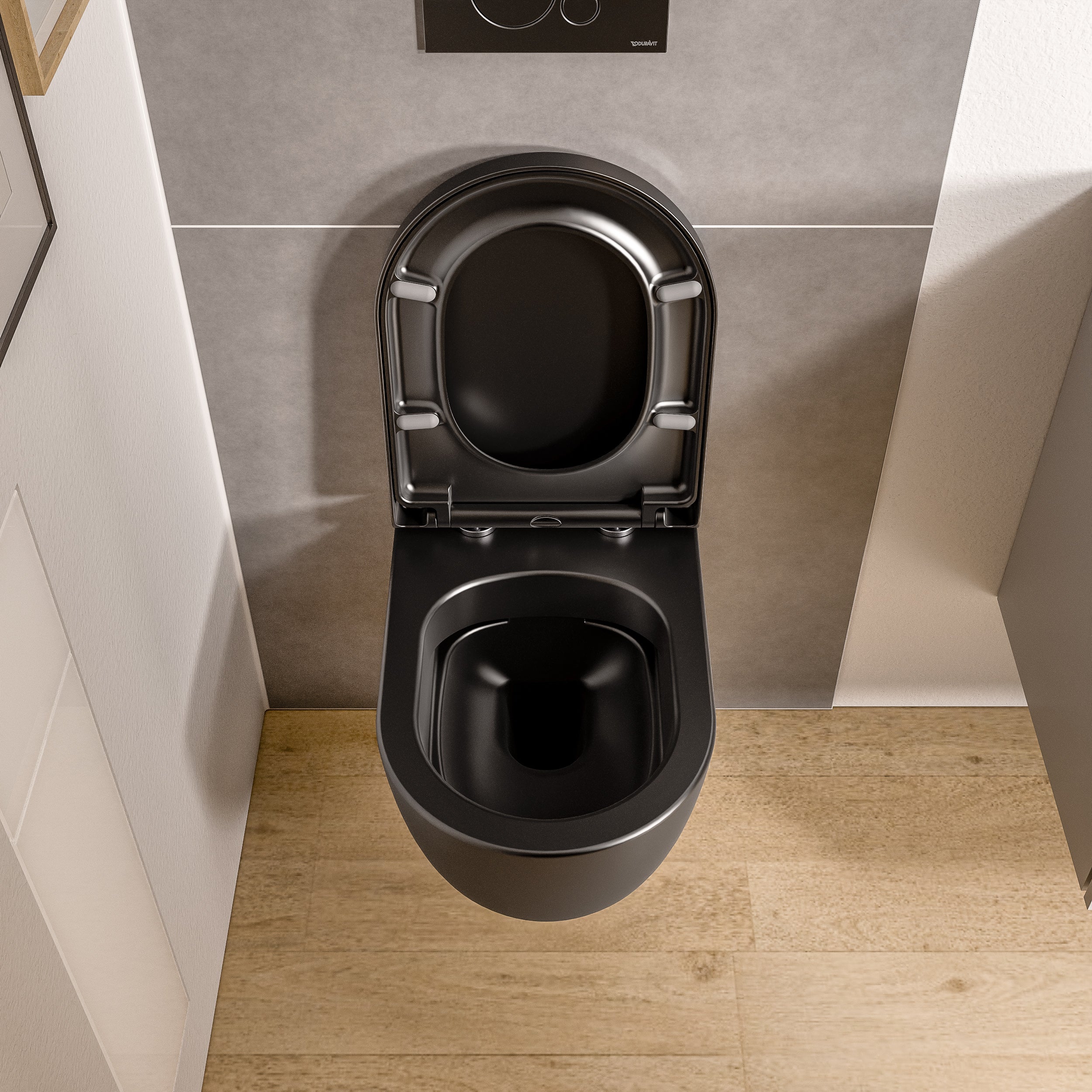 BERNSTEIN - WC suspendu Noir mat 36x53x36cm (LxPxH) sans rebord, abattant fermeture progressive + soft-close - VIREO - 3