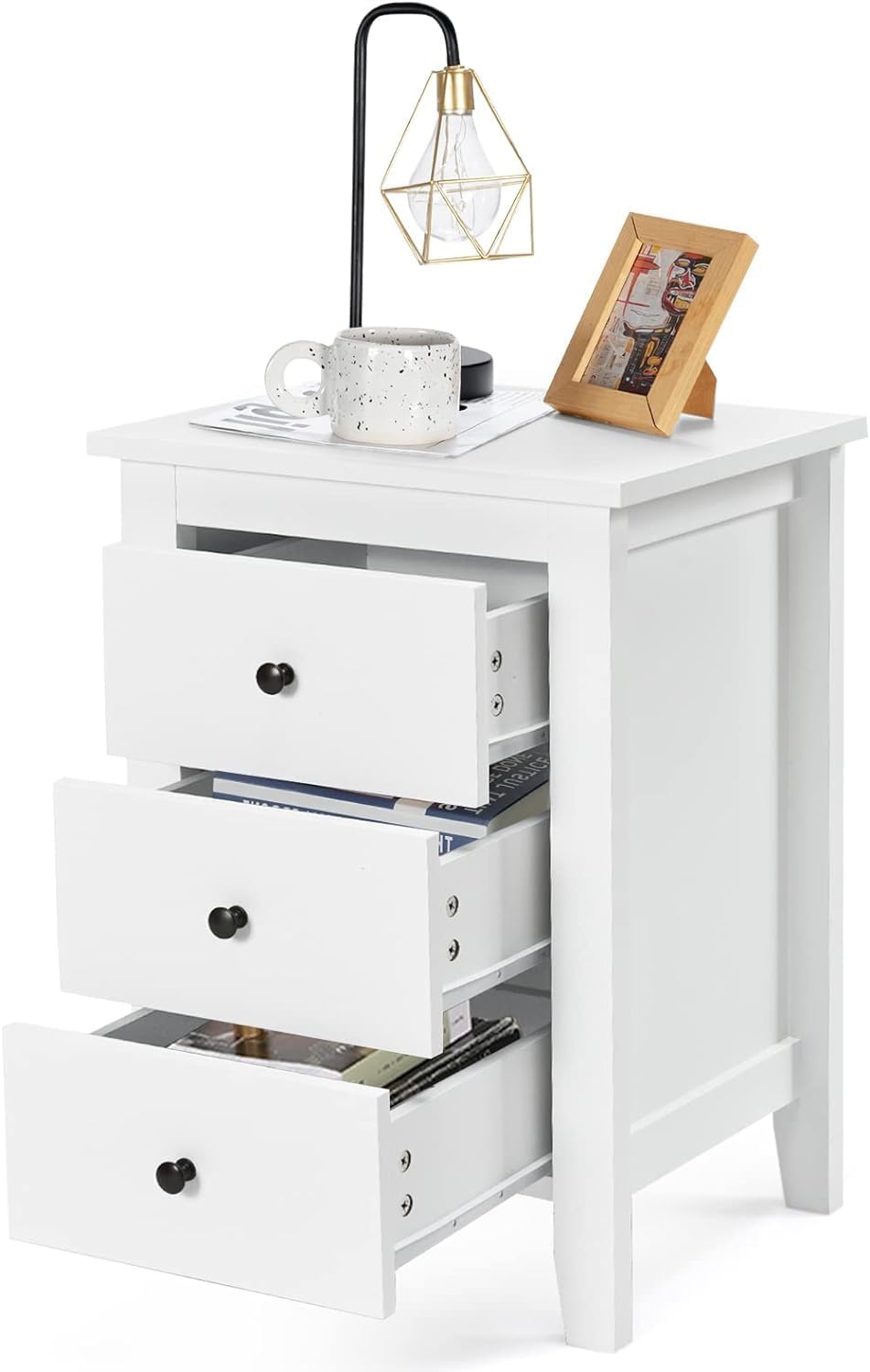 Juego de 2 Mesitas de Noche de Madera, Mesa de Noche con 3 Cajones de Almacenamiento Espaciosos, Mueble de Almacenamiento Moderno para Dormitorio - 9