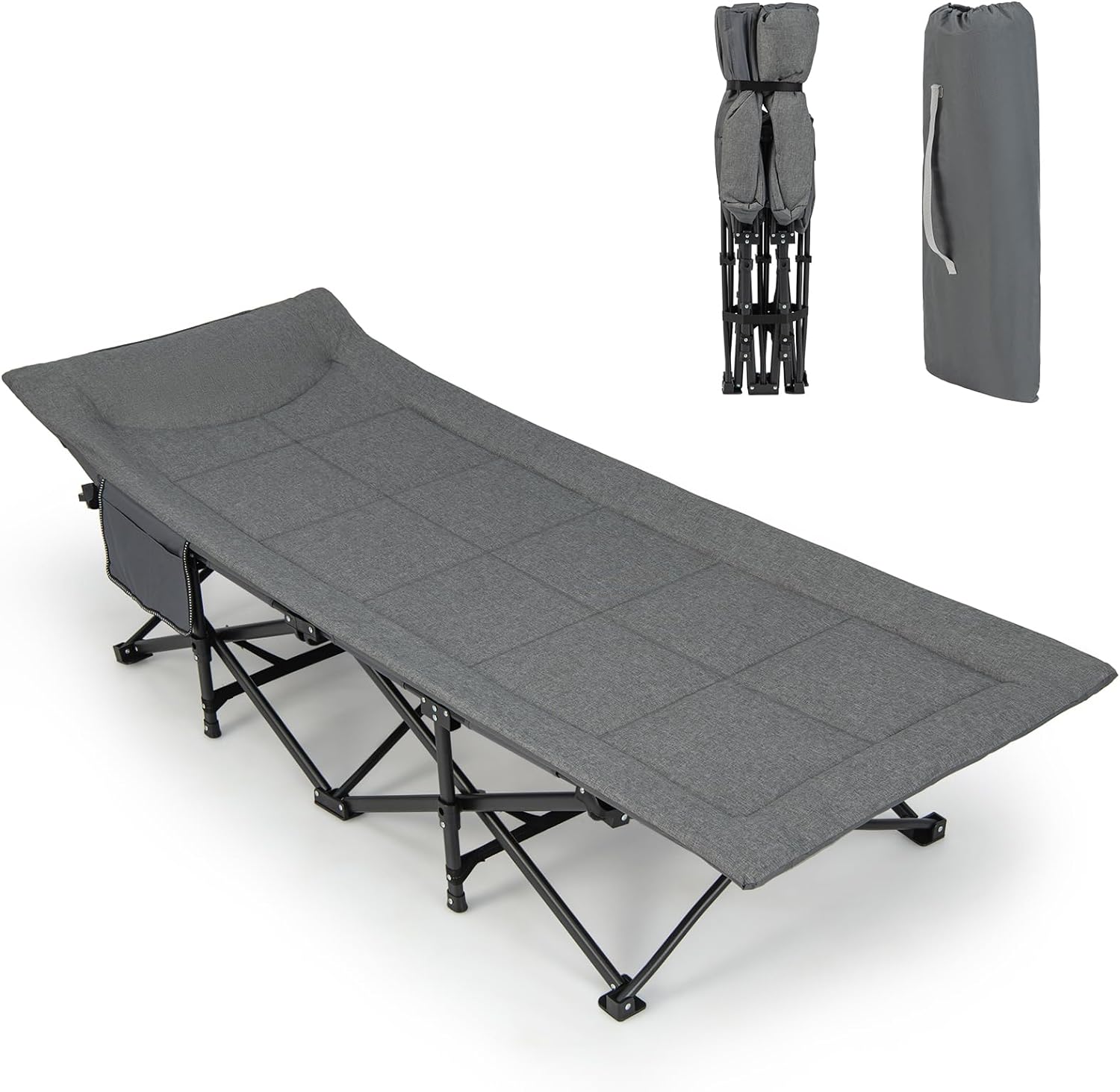 Łóżko Składane na Kółkach 190 x 68,5 x 48,5 cm, Nośność 204 kg – Łóżko Dodatkowe z Materacem Piankowym 10 cm – Mocna Rama ze Stali w Szarym