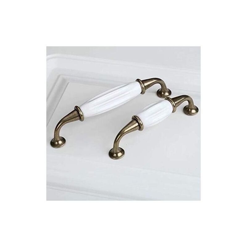 Lot de 2 poignées de porte en céramique dorée, poignées de tiroir, poignées de porte d'armoire de cuisine, distance des trous 128 mm avec vis - 5