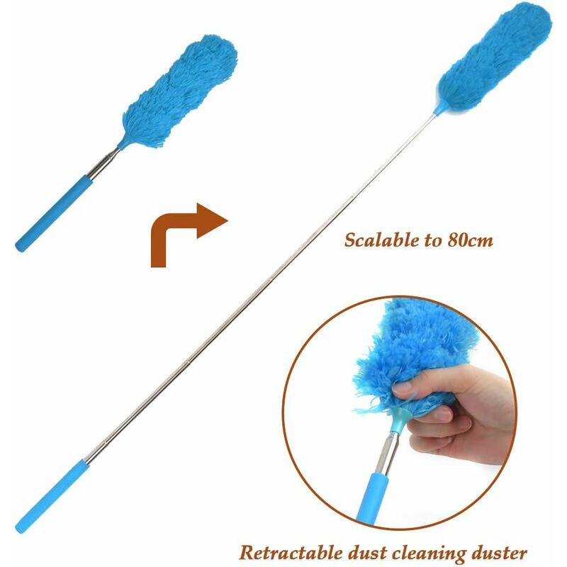 Plumeau extensible 5 pièces, chiffon en microfibre, brosse de nettoyage, lavable réglable extensible avec barre télescopique - 3