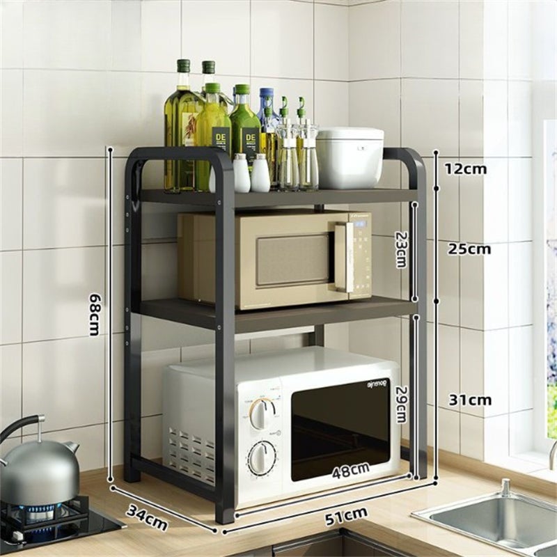 Estante de cocina de 3 niveles - Madera de sauce negro y estructura de metal - Soporte multifunción para microondas - 51 x 34 x 68 cm - 6