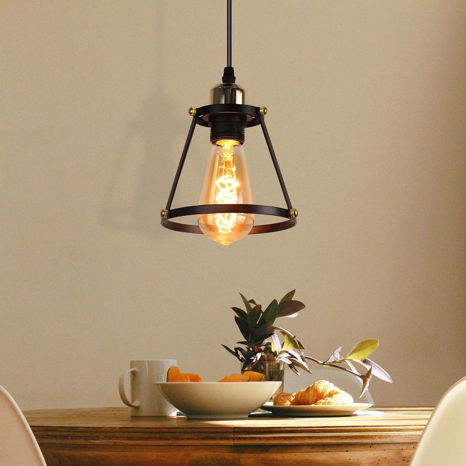 ZMH Lampa wisząca z metalu w stylu vintage, czarna, industrialna, 1 żarówka, gniazdo E27, regulowana wysokość 120 cm