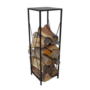 Range bûche intérieur colonne - étagère à bois de chauffage acier - porte bûche design - 110x34x34 cm - Noir