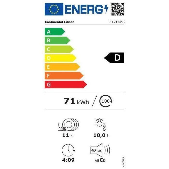 Lave vaisselle pose libre Continental Edison CELV1145B noir 11 couverts 45 cm - 4